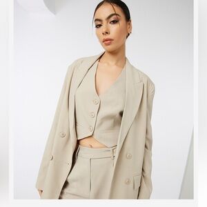 Ardene Women's Linen Look Double-Breasted Blazer Oversized Beige Medium NWT